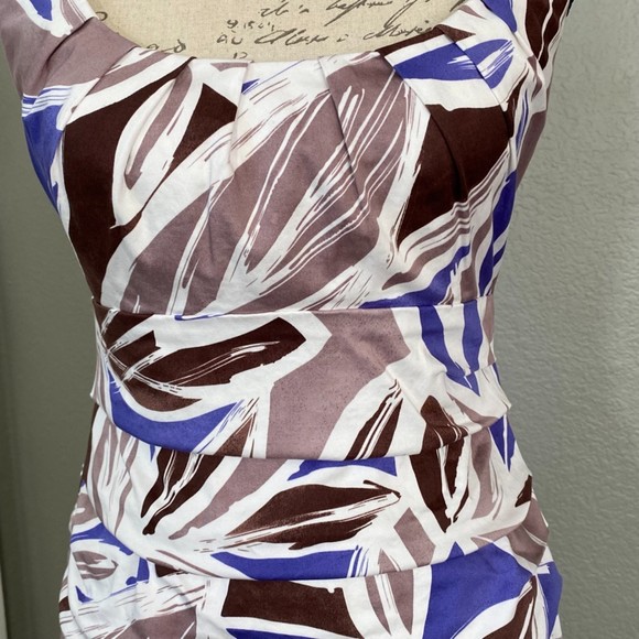 Suzi Chin for Maggy Boutique Low Scoop Neck Pleated Ruched Marble Dress Size 8 - Picture 3 of 7